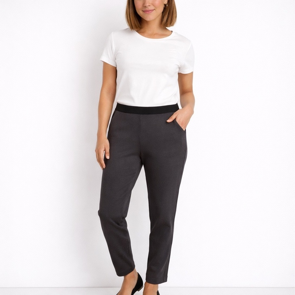 Eileen Fisher Petite Gray Pull On Stretch Pants Office Career PM